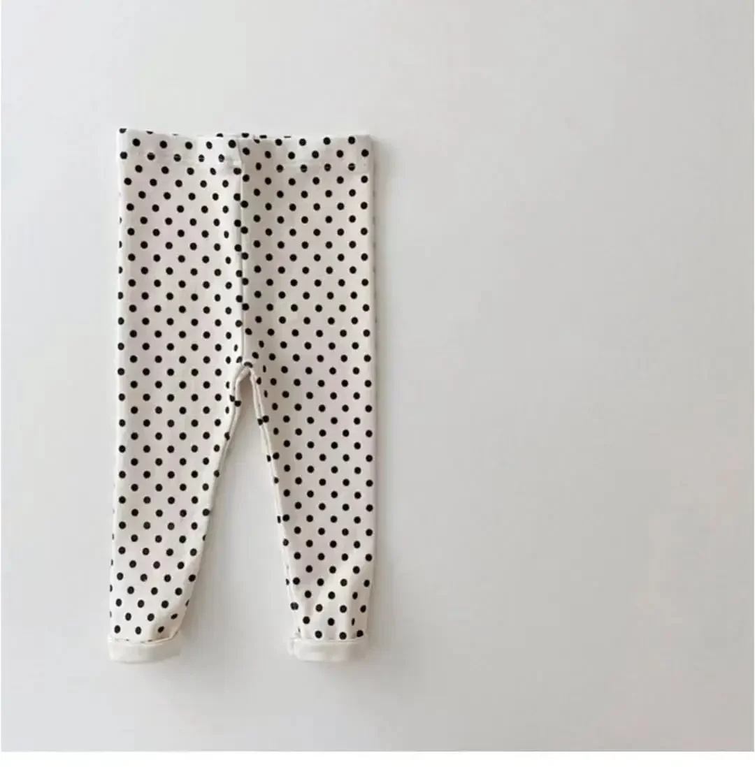 Spring Autumn Korean Style Baby Girls Leggings Stretchy Children Long Pants Polk Dots Leopard Checkered Fashion Kids Trousers
