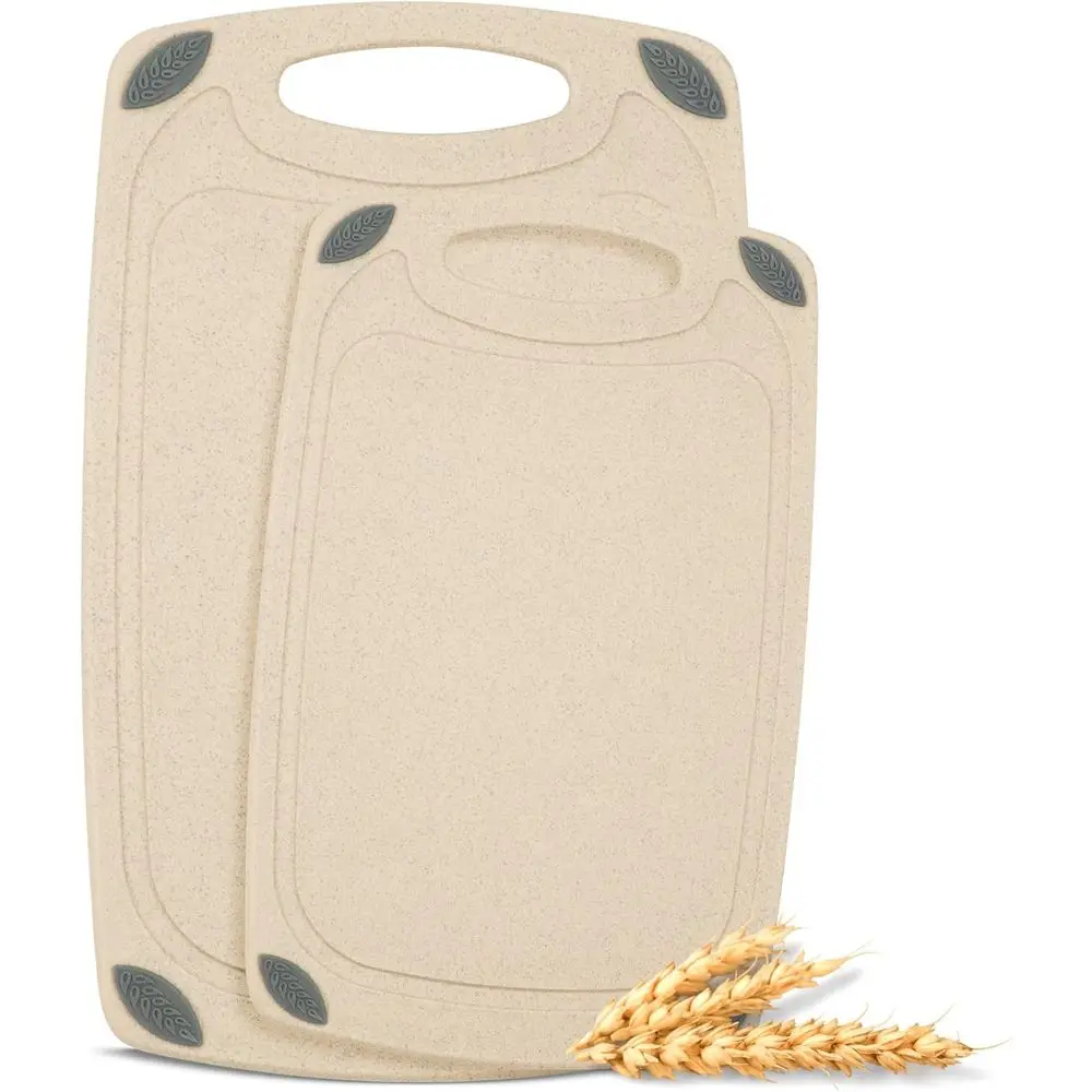 Reversible Cutting Board Set Made with Natural Wheat Stiber, Eco-friendly Wood Safe Kitchen Essentials, Gluten-free & BPA-free C