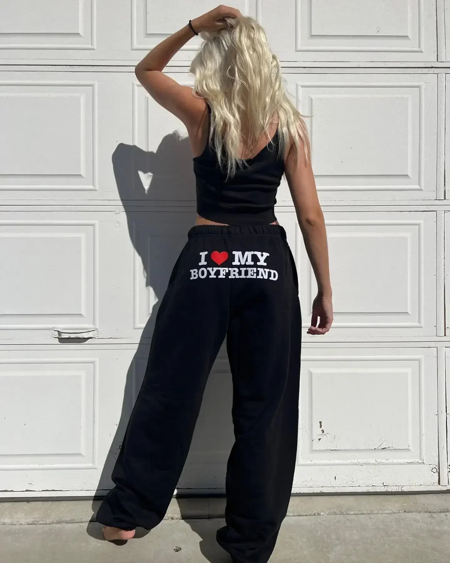 I Love My Boyfriend Printed Sweatpants Y2k High Elastic Waist Drawstring Baggy Trousers Vintage Casual Loose Straight Pants