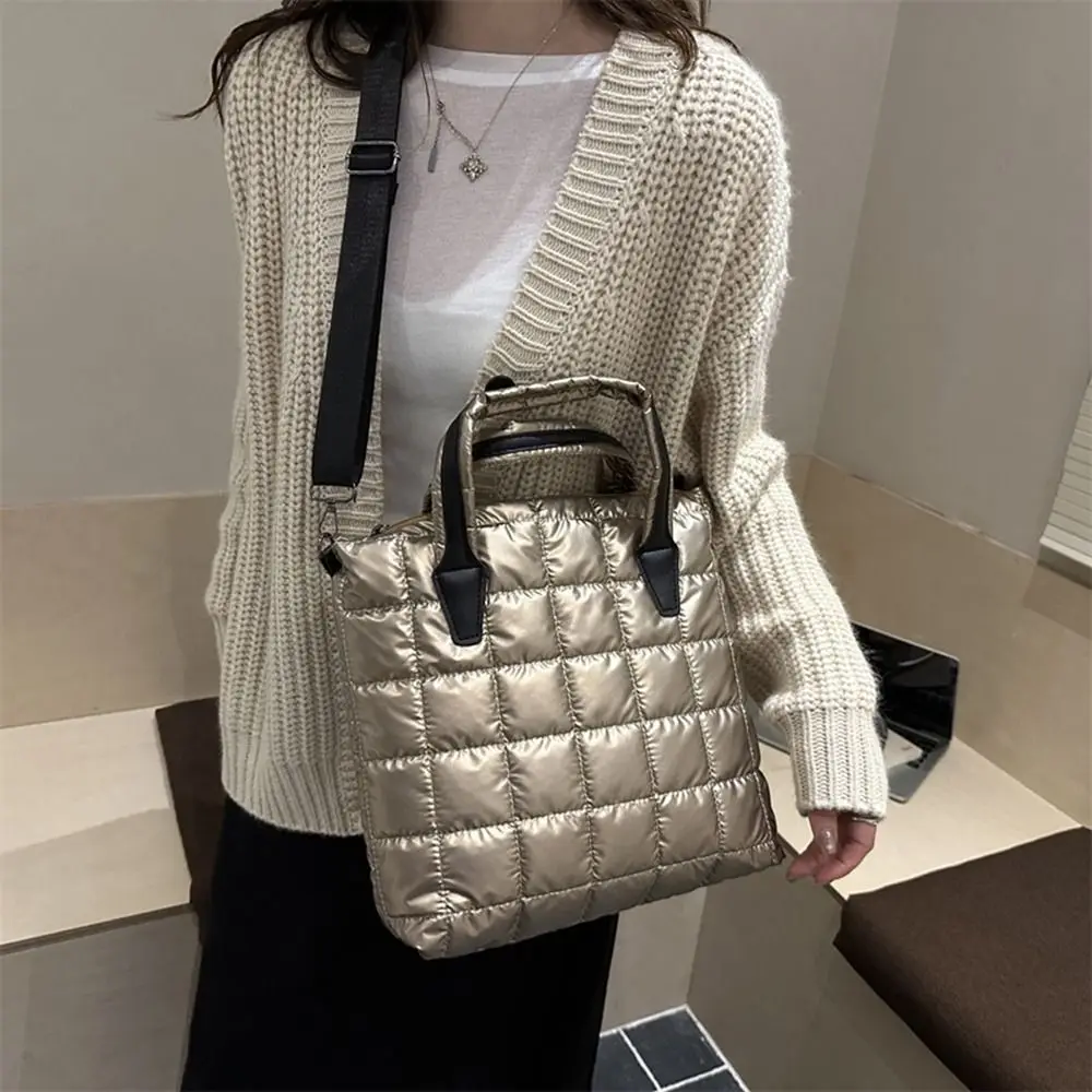 

Модная однотонная стеганая сумка-тоут, водонепроницаемая легкая сумка на плечо, большая вместительная женская сумка, стеганая сумка-тоут