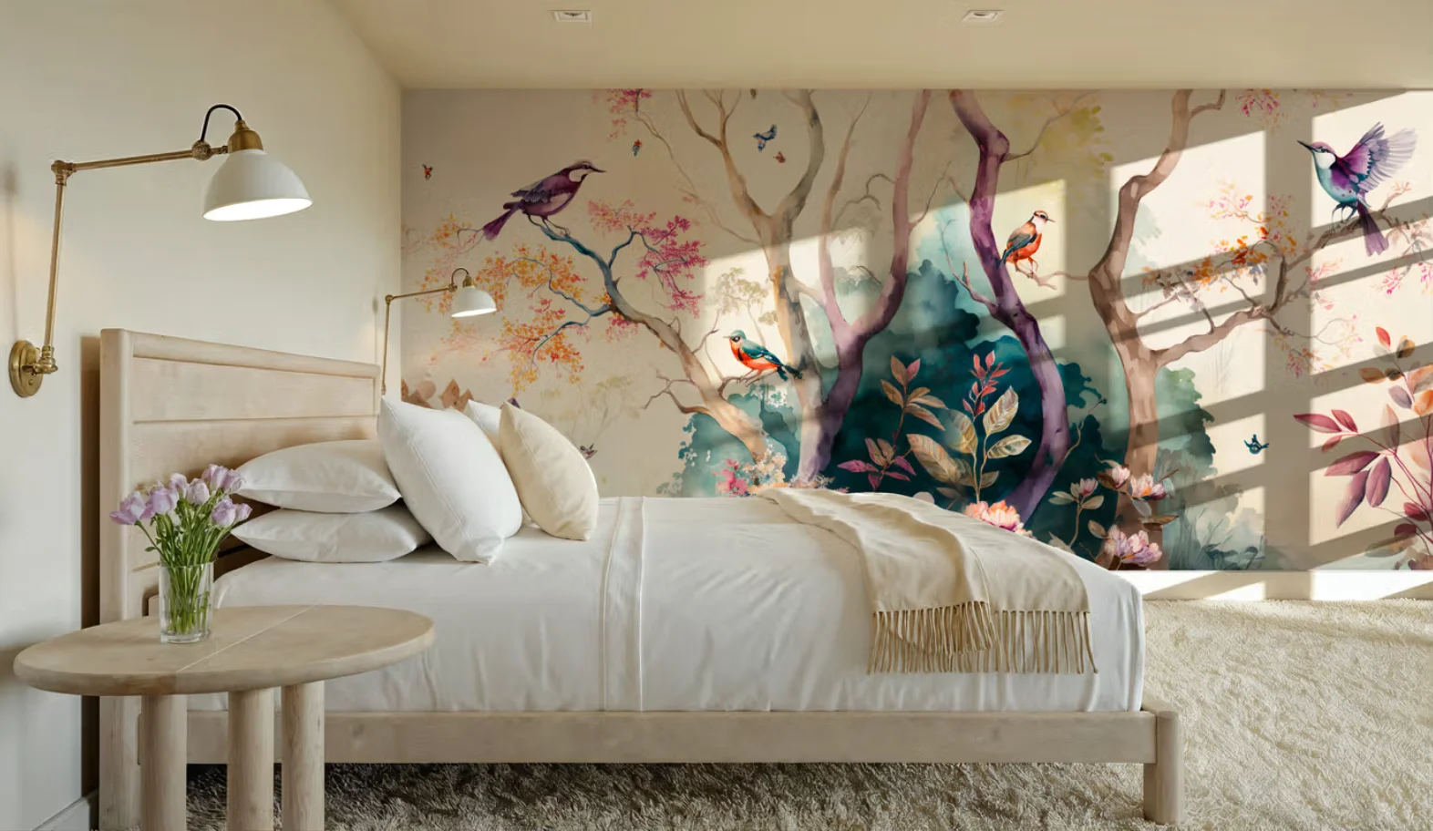 Customized Size Mural Forest Flower and Bird Wallpaper Home Decoration Living Room Bedroom Jungle Parrot Mural Decoration