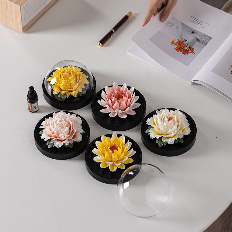 Hand-Carved Peony Ceramic Flower Decoration Ornament Living Room, Office, Coffee Table, Car, And As A Gift For Aroma Diffuse