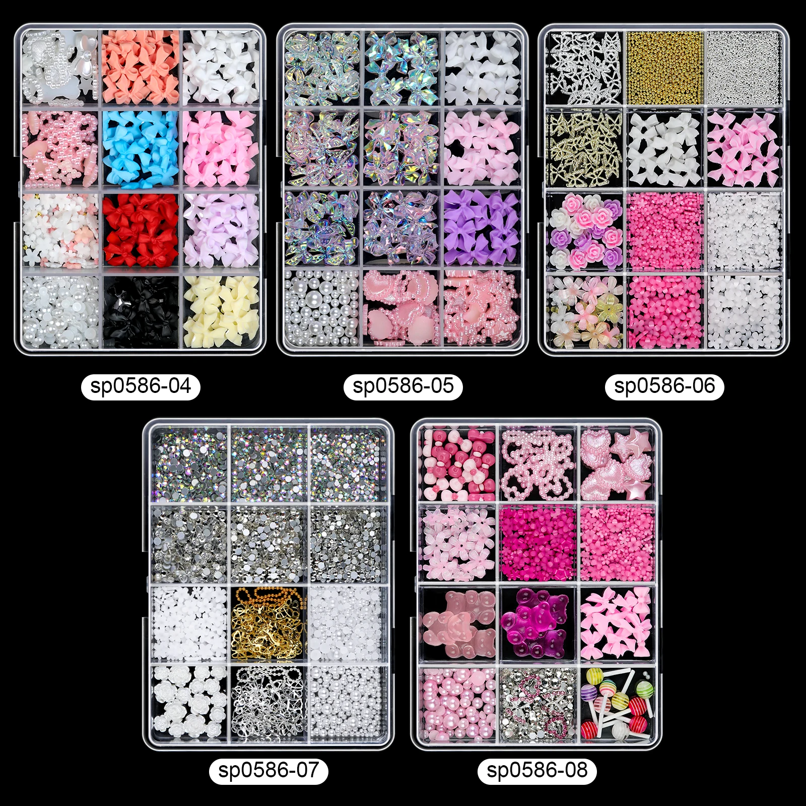 12 Siatka Mieszana 3D Kolor Żywica Kokarda Perłowe Serce Płaski Tył Diamentowa Ozdoba do Paznokci Odpowiednia do Paznokci Akrylowych DIY Nail Art — zdjęcie 2
