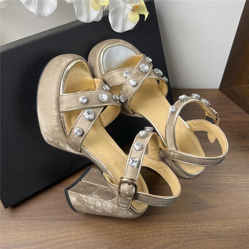 MILI-MIYA Fashion Platform Women Cow Leather Sandals Super High Thick Heels Round Toe Buckle Strap Dress Party Summer Shoes