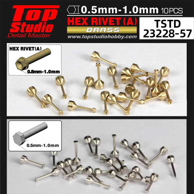 TopStudio 0.5-1.0mm Brass Hex Rivets Brass Silver Metal Detail-up Parts for Modeling Tools Hobby DIY Accessories TD23228-257