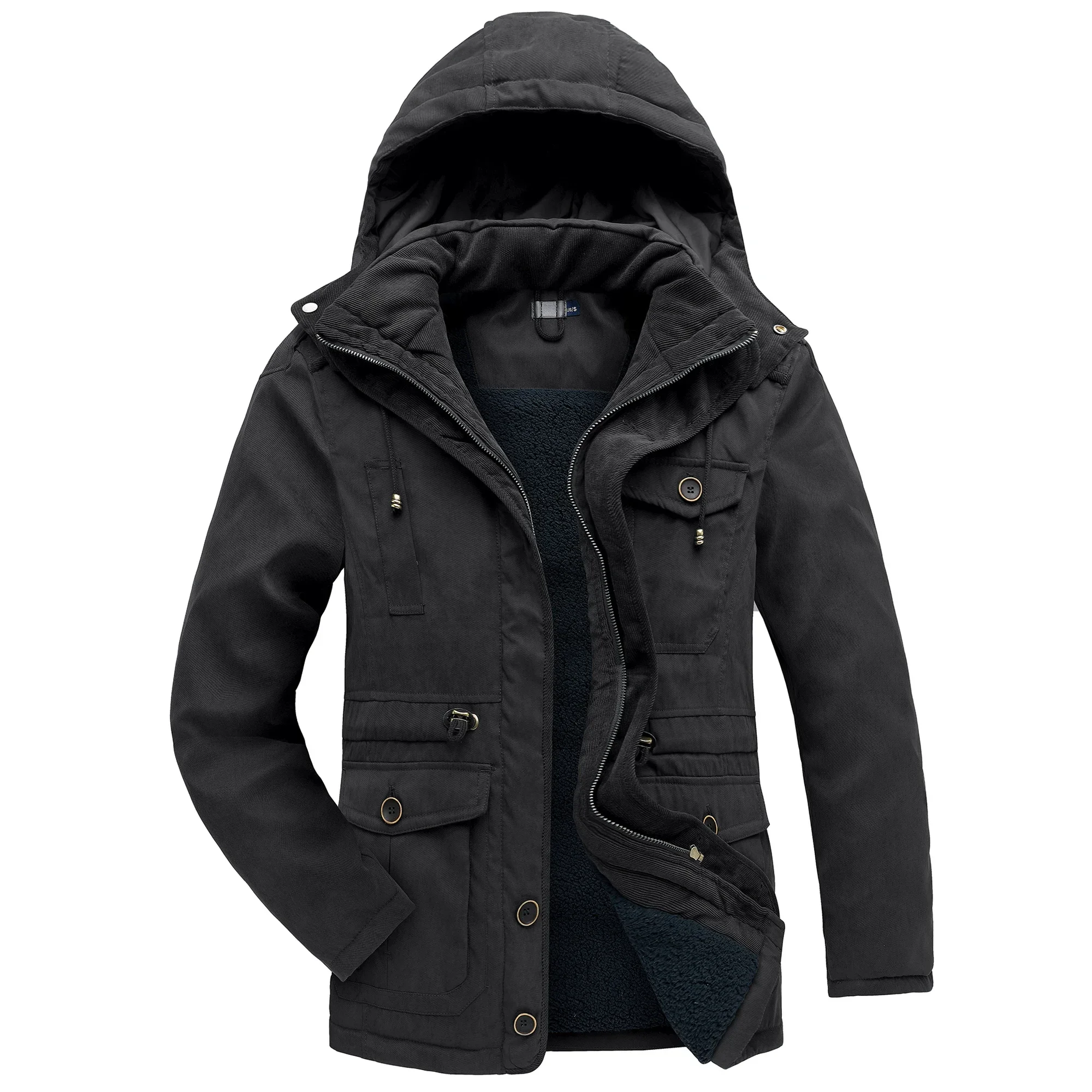 Jaqueta de parka forrado com lã masculina, casacos quentes grossos, gola de pele com capuz, casaco de pelúcia masculino, roupas novas, outono e inverno