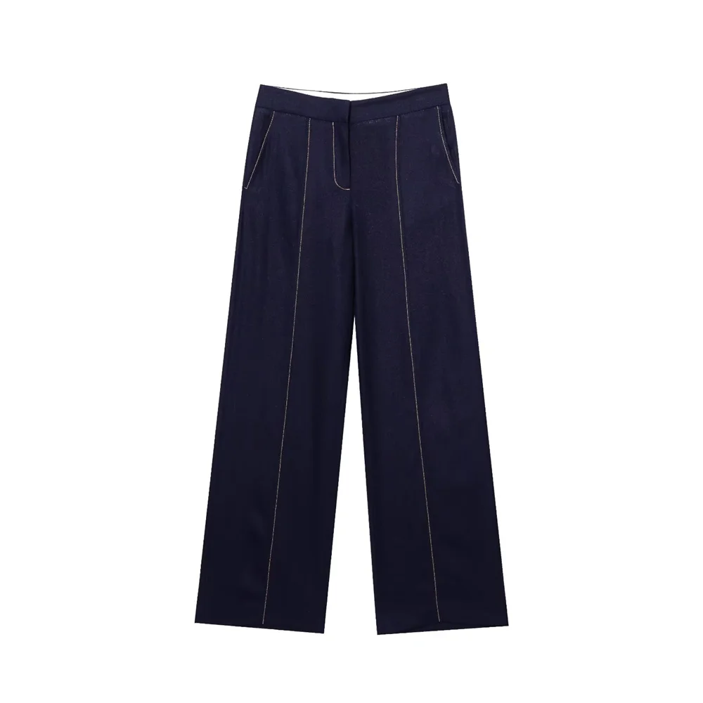 أزياء المرأة المخلوطة الخيوط قصيرة الأكمام البدلة سترة الصيف الجديدة عالية الخصر السراويل الساق المستقيمة #4