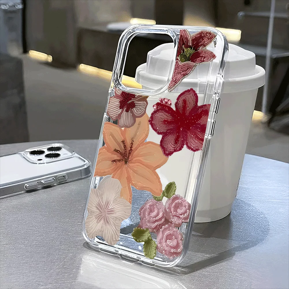 

Прозрачный чехол с цветами для iPhone 16Pro Max 16Pro 16Plus 16 15 Pro Max 15Pro 15 13 13Pro 14 12 11Pro Max Plus