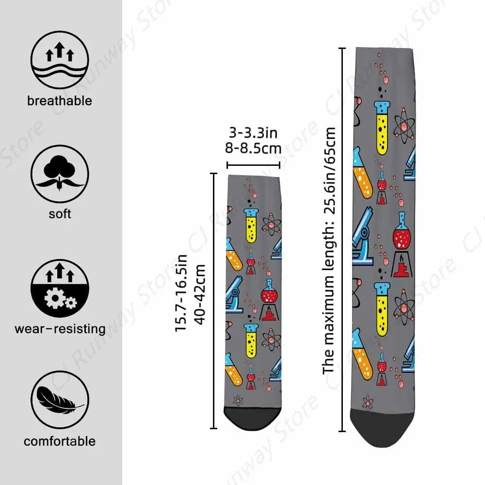 Socks Chemical Equipment Athletic Crew Socks Test Tube Alcohol Lamp Microscope and Micromolecules for Men Women 15-16‘’