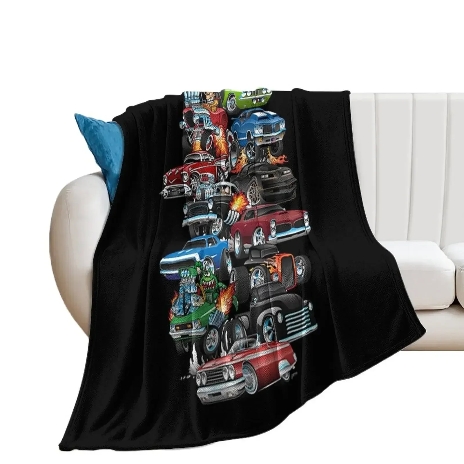 Car Madness! Muscle Cars and Hot Rods Cartoon Throw Blanket decorative Furry Blankets