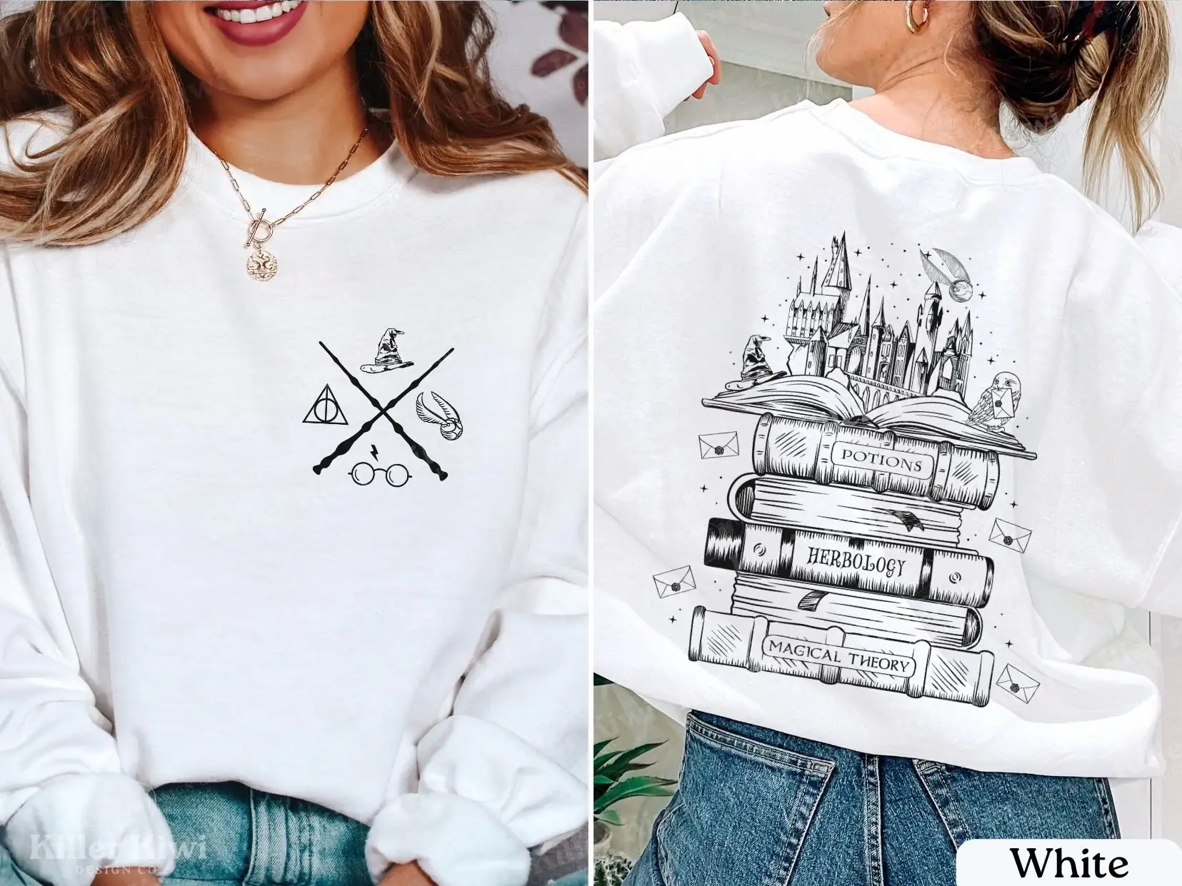 Vintage Cartoon Magic Tome Castle Wizard Hat Incantation Two-sided Print Women Sweatshirt New Hot Sale Fashion Comfort Girl Tops