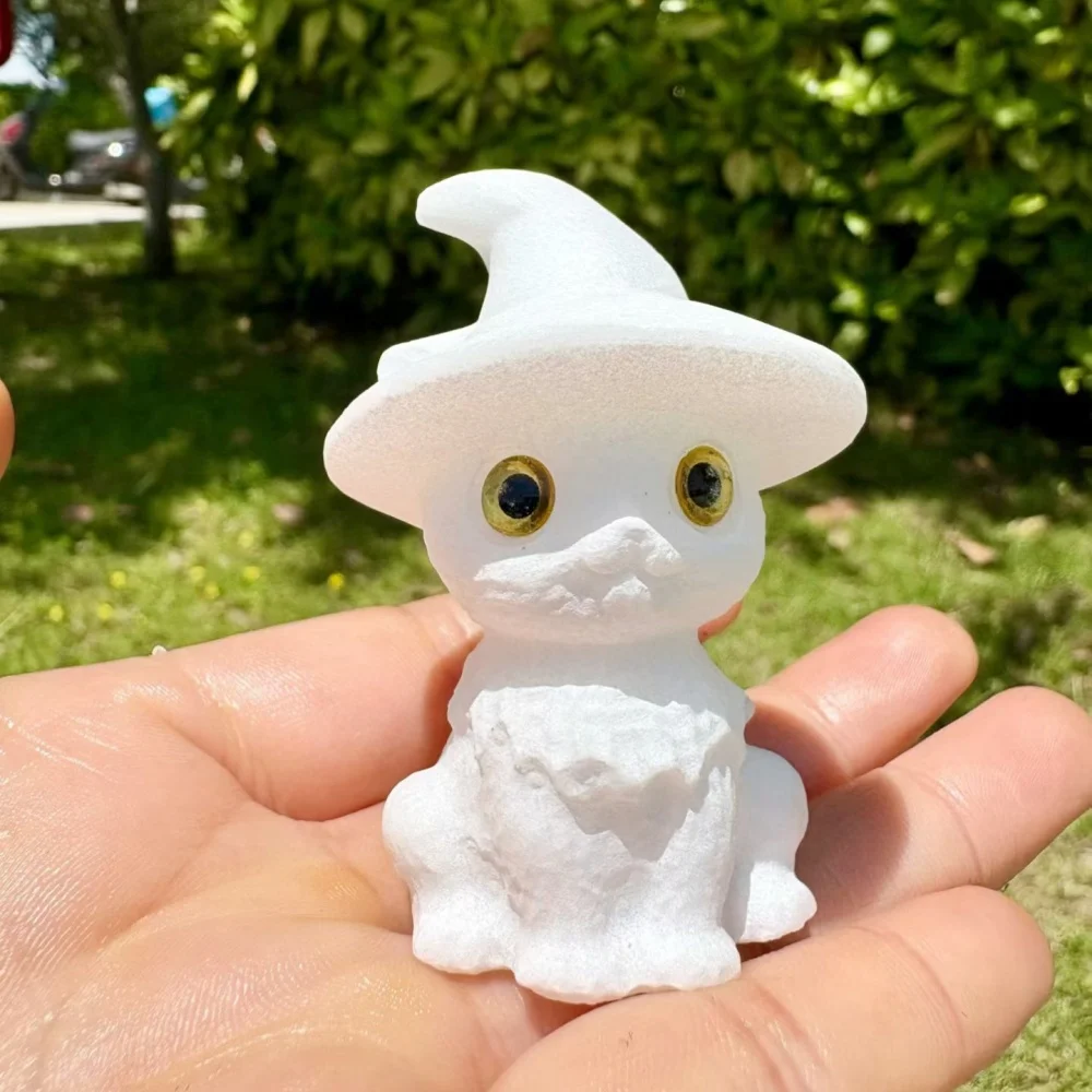 6.2cm Natural White Marble Jade Wizard Cat Carving Healing Mineral Polished Home Decor Ornament Gift-Quality Stone Figurine