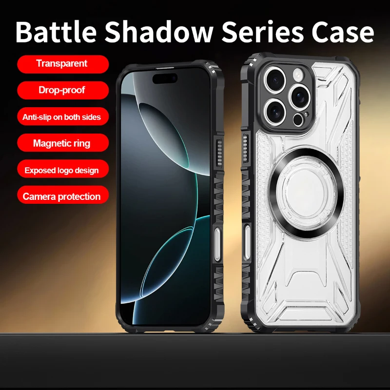 สําหรับMagsafeแม่เหล็กสีทึบสี่มุมAnti Dropเคสโทรศัพท์โปร่งใสสําหรับiPhone 17 Pro Max Air 15 11 12 13 16 Pro Max E