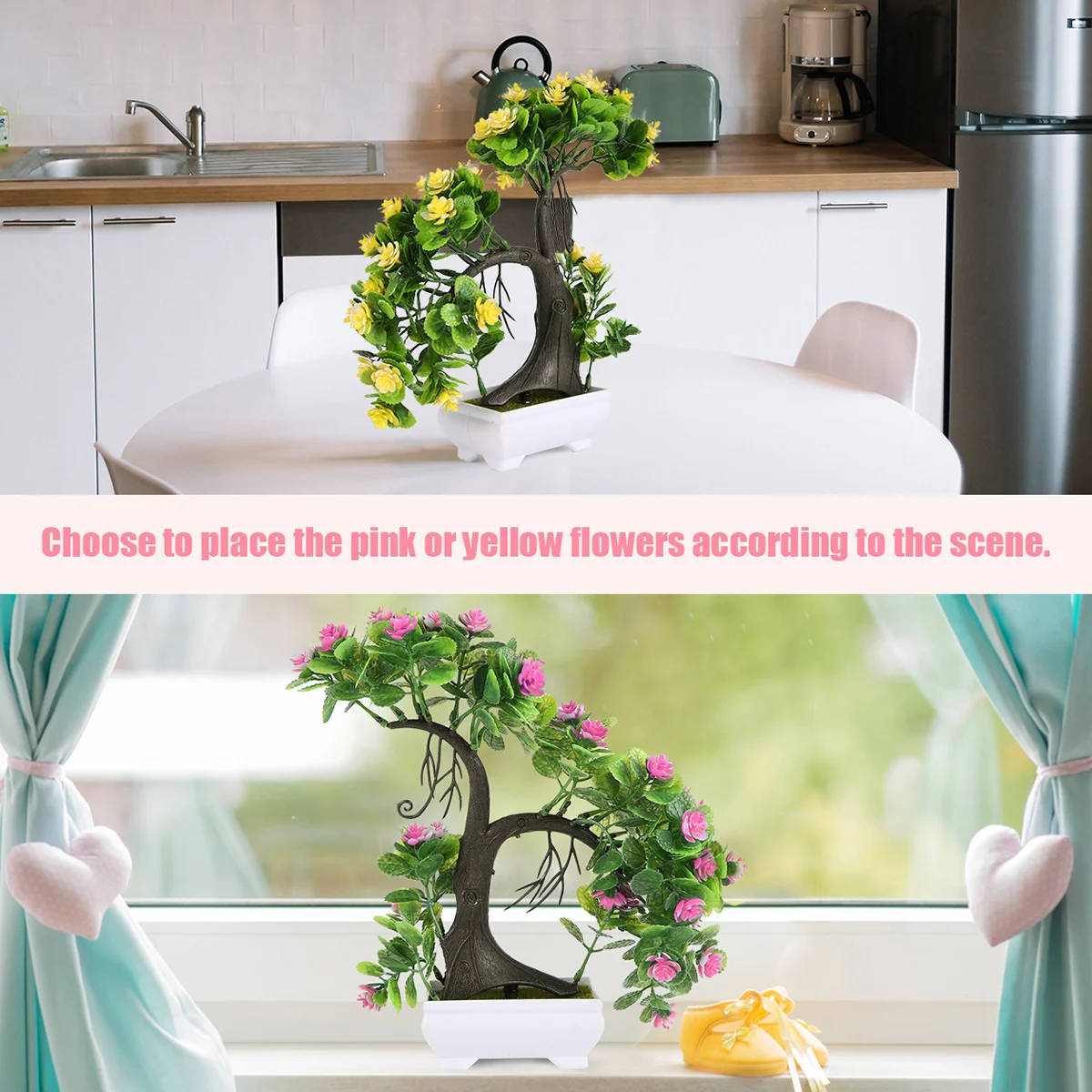 

2 pcs Plastic Flower Bonsai Simulation Plants Decoration For Home Office Garden Resort Senior Centers Schools Potted Plant