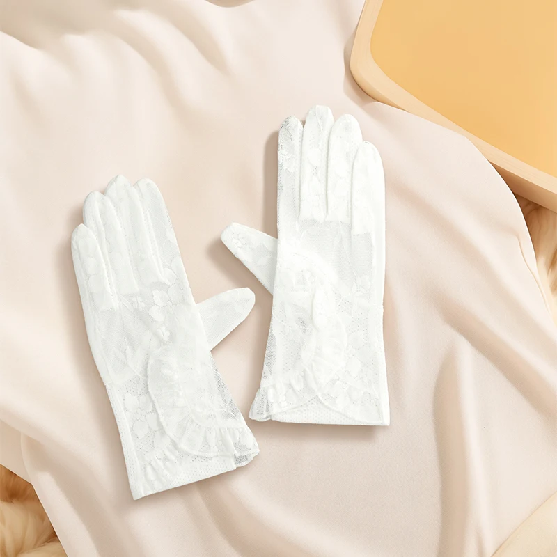 

Женские тонкие перчатки, однотонные короткие кружевные модные уличные велосипедные солнцезащитные перчатки с оборками и сенсорным экраном, свадебные аксессуары в стиле "Лолита"