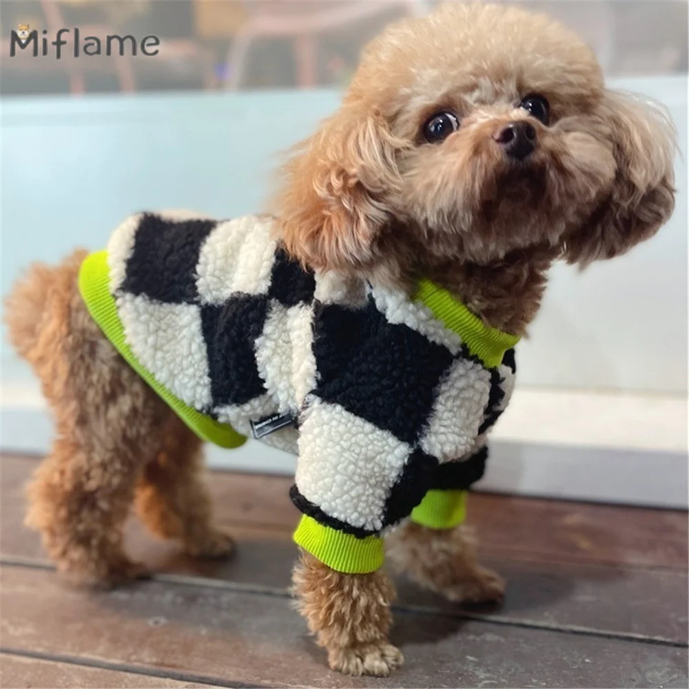 Miflame Plaid Dogs Hoodies Warm Puppy Pajamas Chihuahua Teddy Winter Fleece Pets Cats Clothing Fashion Small Dogs Sweatshirts