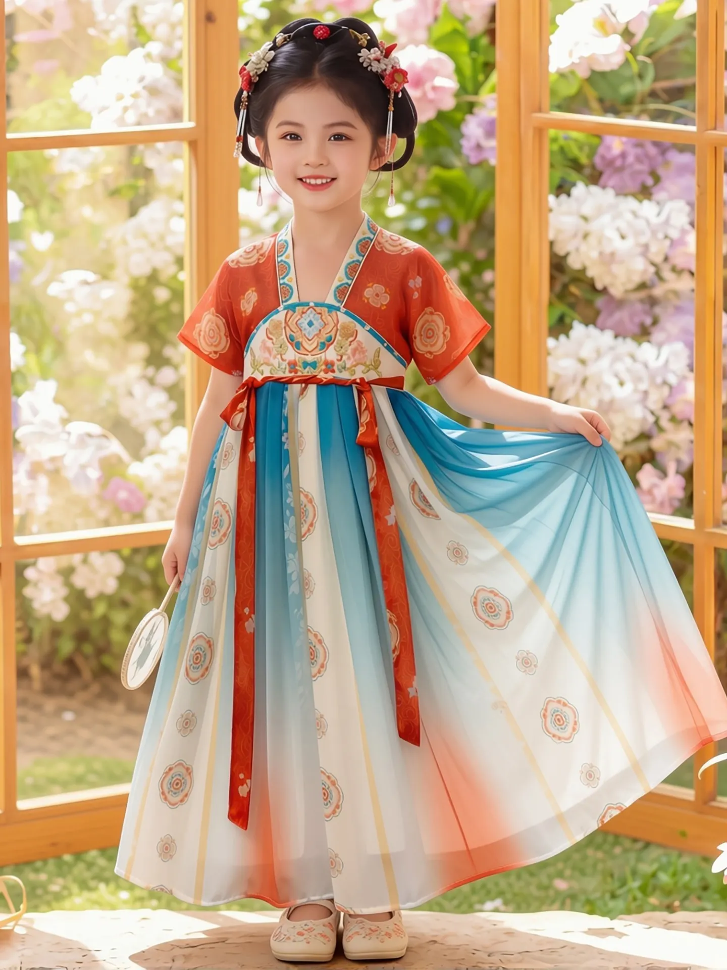 new-2026-summer-thin-style-ancient-chinese-dress-for-girls-children's-traditional-costume-short-sleeve-square-collar