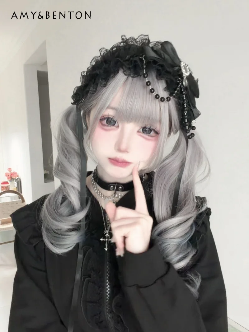 日本製ミネシリーズロリータヘッドバンドダークサブカルチャースイートビーズレースプリントラブラインストーンヘッドバンドゴシックヘアアクセサリー