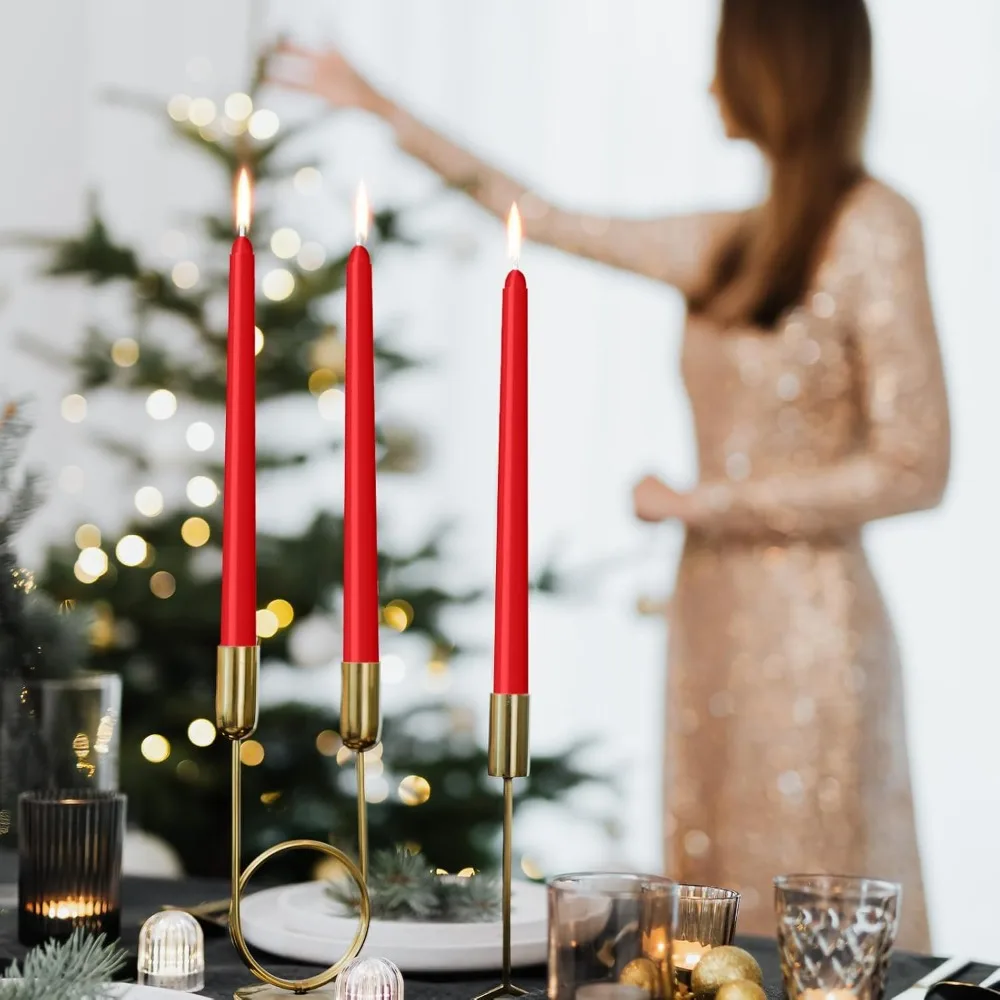 Velas cônicas vermelhas de 4 pacotes – Velas cônicas de 10 polegadas, sem gotejamento, sem fumaça e sem perfume, 8 horas de duração, vela alta com proteção manual
