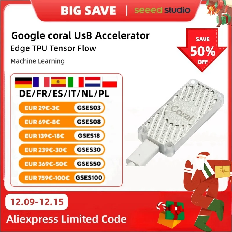 Coral USB Accelerator Google Edge TPU,machine learning supports AutoML Vision Edge, Raspberry Pi, macOS, Windows 10