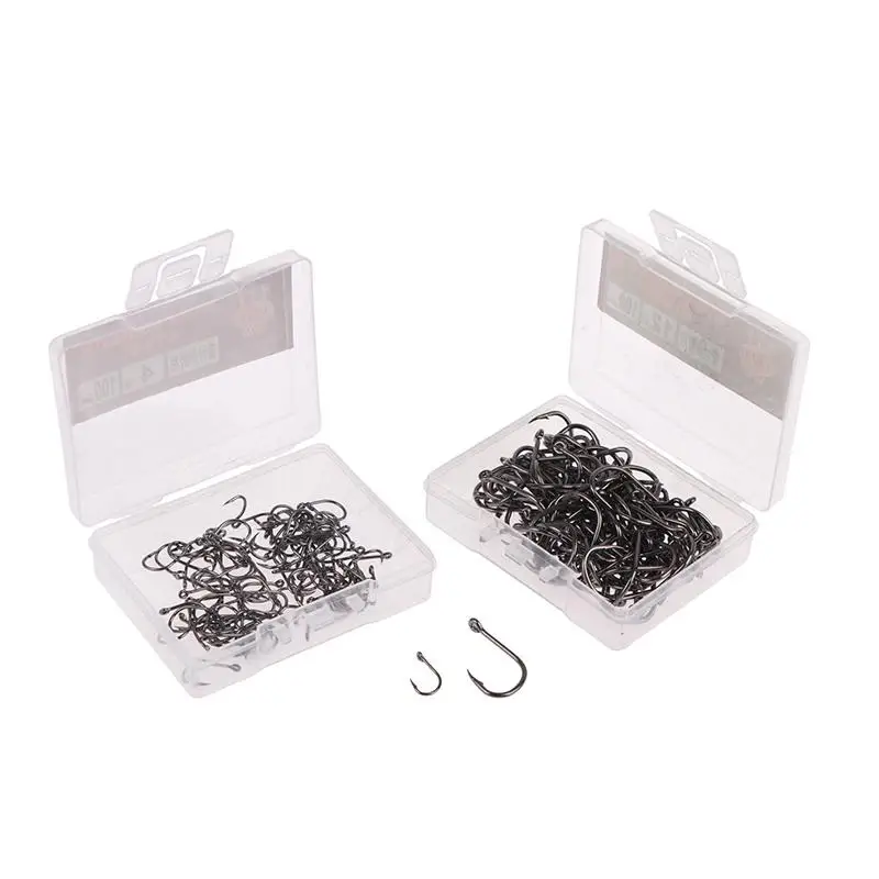 100Pcs/Box High Carbon Steel Fish Hook Durable High Strength Barbed Fishing Hooks With Ring For Carp Fishing Accessories