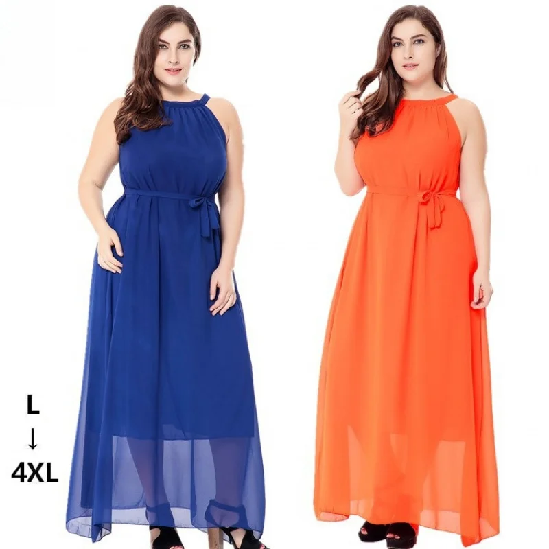 

European and American plus Size Short Sleeve Women's Clothing Summer Bohemian Beach Vacation Big Swing Chiffon Dress