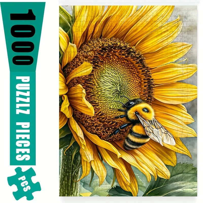 500/1000 PCS Jigsaw Puzzle Sunflower and Bee Scene Diy for Adults Beginners , Gifts Home Decoration Games