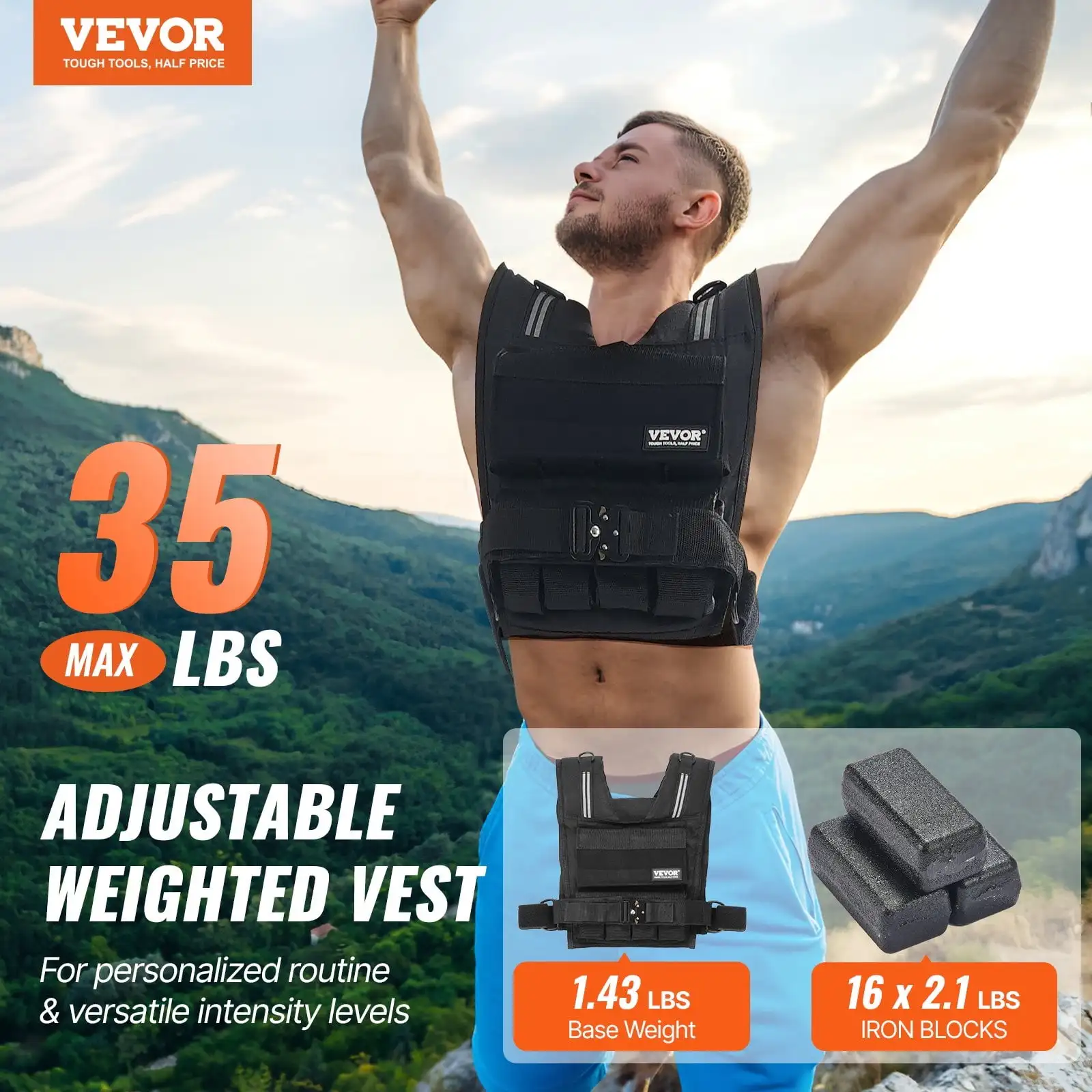 

35lb Adjustable Weighted Vest for Men Women Strength Training Running
