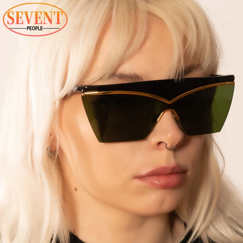 Punk Semi-Rimless Sunglasses Women 2024 Luxury Brand Designer Fashion Vintage Once-piece Sun Glasses For Frame Oversized Eyewear