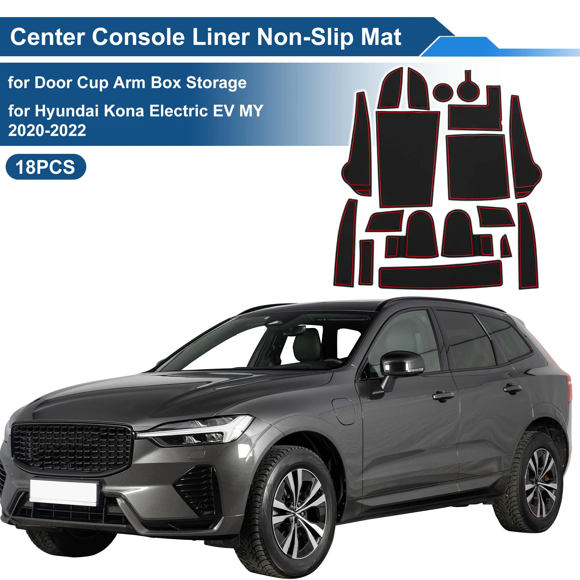 

UXCELL Car Non-Slip Mat for Hyundai Kona Electric EV MY 2020-2022 PVC Red 18 Pcs