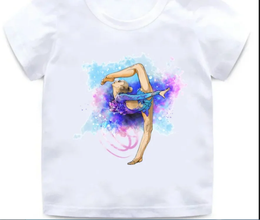 Cute Wholesale Children Gymnastics Dancer Print New T-Shirt Dance Girls Clothes Baby Tshirt  Summer Casual Short Sleeve  Tops