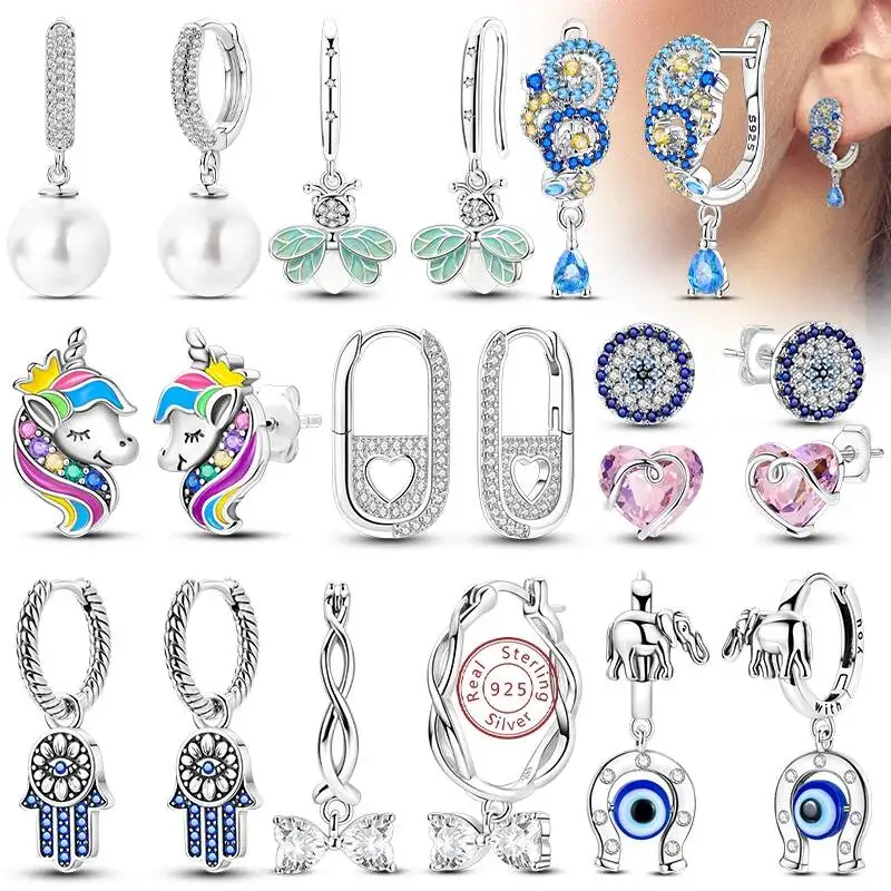 925 Sterling Silver Starry Pearl Devil Eye Simple Drop Stud Hoop Earrings For Women Girl Fashion Jewery Accessories