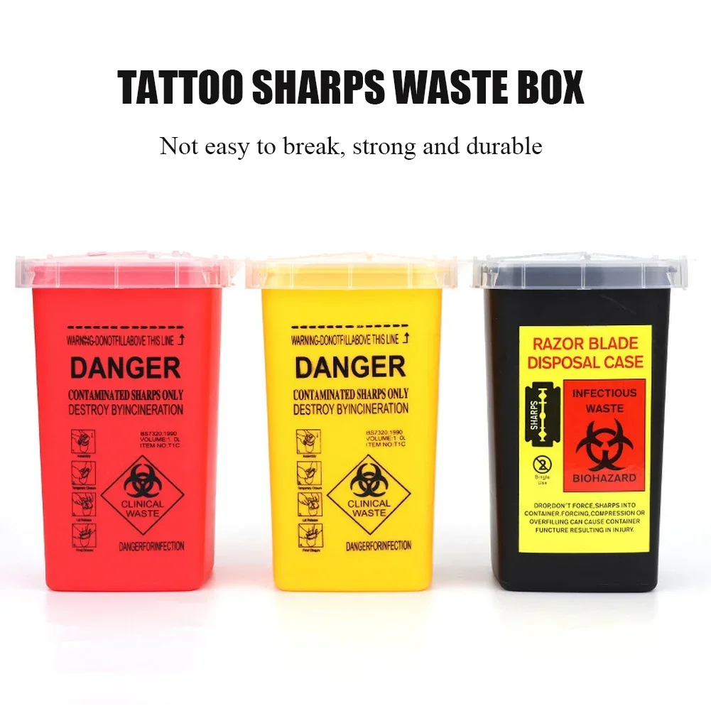 1L Tattoo Sharps Collection Bucket Storage Box Tattoo Waste Needle Disposing Sharps Blades Storage Box Tattoo Garbage Container