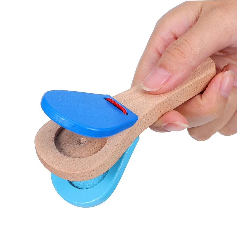 Wooden Castanet Clapper Percussion Rhythm Clap Handle Music Instruments for Kids Early Educational Toys Kinder Spielzeuge