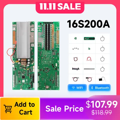 PACEex 16S 200A 가정용 에너지 저장 배터리 보호 보드 홈 리튬 BMS 전류 제한 20A 블루투스 와이파이 포함