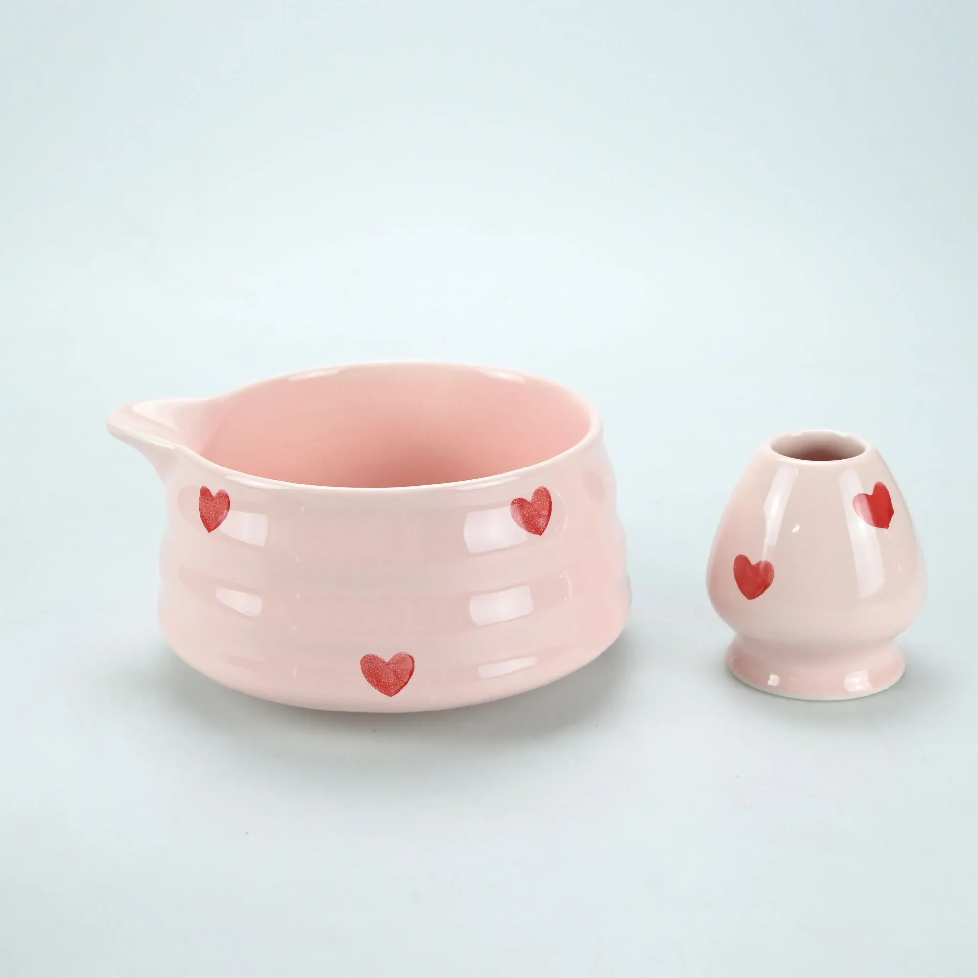 Matcha Whisk Set with Pink Heart Design, Set Includes Matcha Bowl, Matcha Whisk and Whisk Holder, Scoop, Sifter,2/4/5pcs