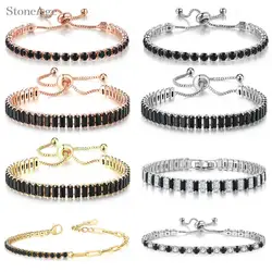 Steampunk Black Crystal Tennis Bracelet for Men Women Adjustable Zirconia Bangle Chain on Hand Hip Hop Hippie Punk Gifts Jewelry