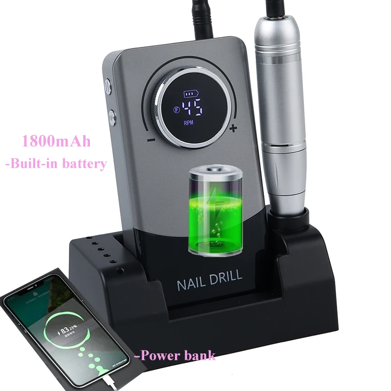 New Original 45000RPM Rechargeable Electric Nail Drill Machine For Acrylic Gel Nails Remove Portable Cordless Nail File