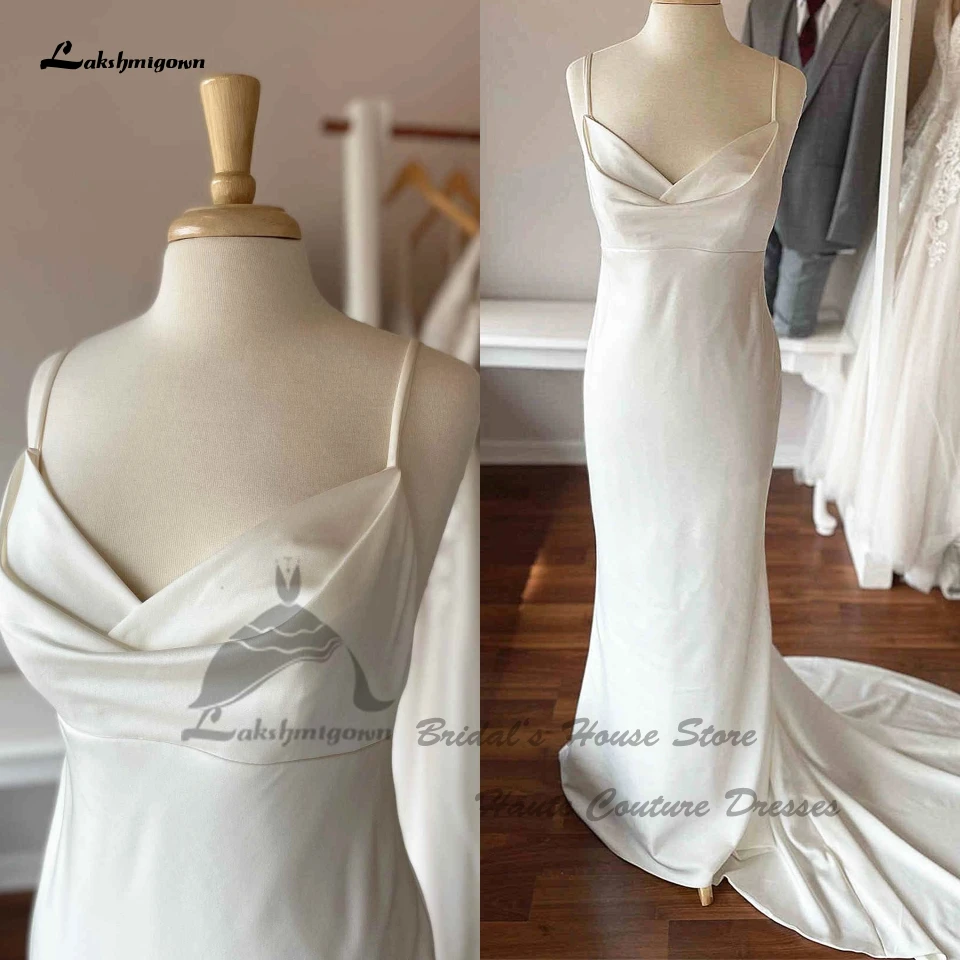 

Lakshmigown Vintage Crepe Backless Wedding Dress For Women Abito Sposa Mermaid Beach Bridal Gowns Spaghetti Straps