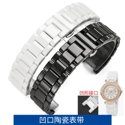 20x12mm notched ceramic watch band for Michael Kors gc Pasha Black white Ceramic bracelet 18x11mm16x10mm butterfly clasp