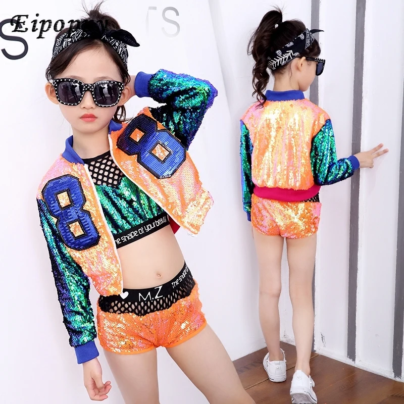Die neuen Kinder kleidung Mädchen Pailletten Jazz Tanz kostüme tanzen Hip-Hop Kleidung Anzug Weste lo shi Neujahrstag