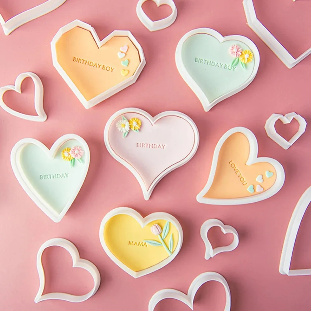 Heart Cookie Cutters Mold 3D Cake Fondant Cutting Mold DIY Kitchen Baking Tools
