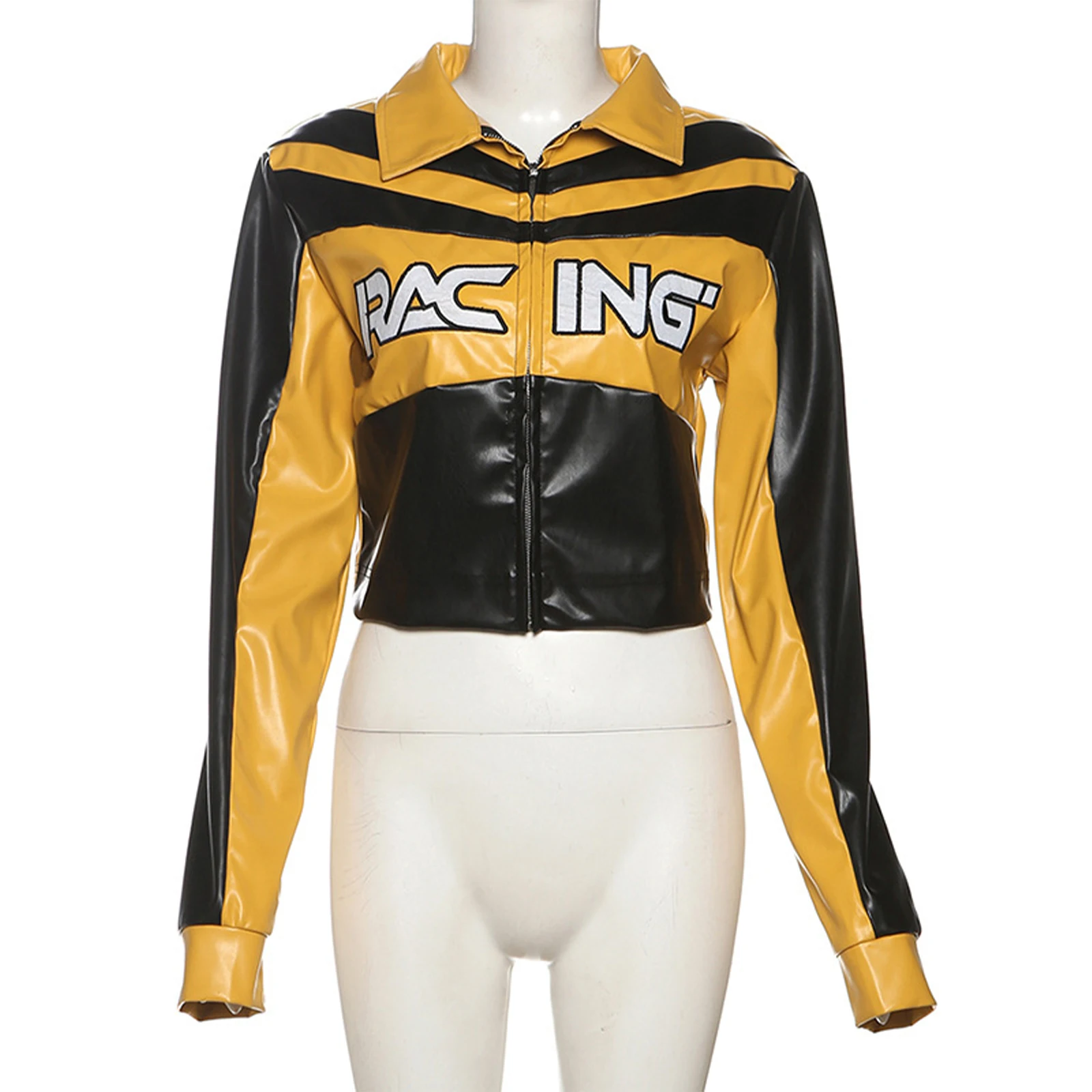 سترات بيسبول نسائية مقاومة للرياح مع طية صدر السترة وأكمام طويلة وسحّاب أمامي ملابس خارجية أنيقة مطبوعة لقيادة السيارات ملابس الشارع #5