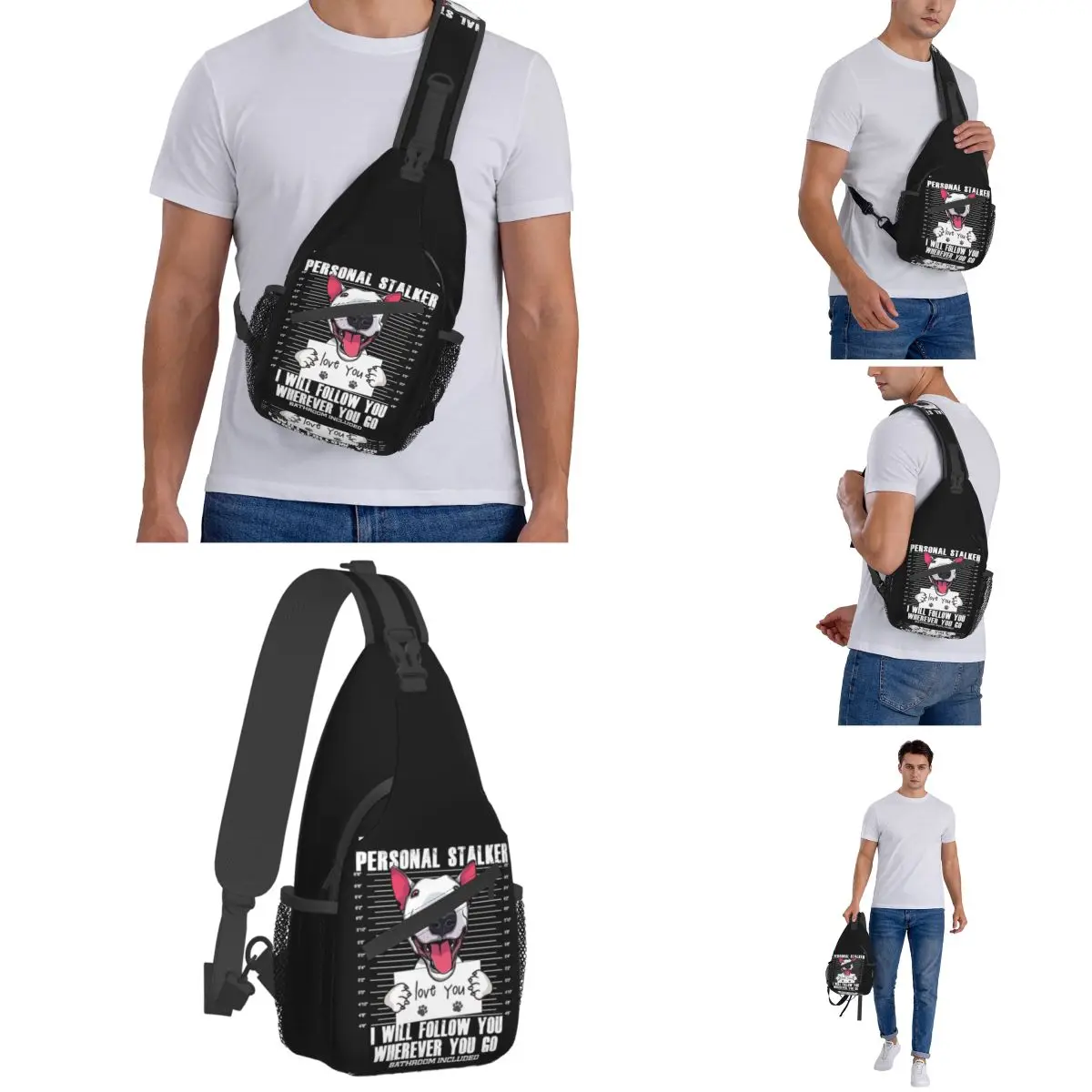 Engraçado Bull Terrier Dos Desenhos Animados Crossbody Sling Sacos Das Mulheres Dos Homens Saco De Peito Cute Dog Shoulder Backpack Mochila para Viagem Caminhadas Ciclismo