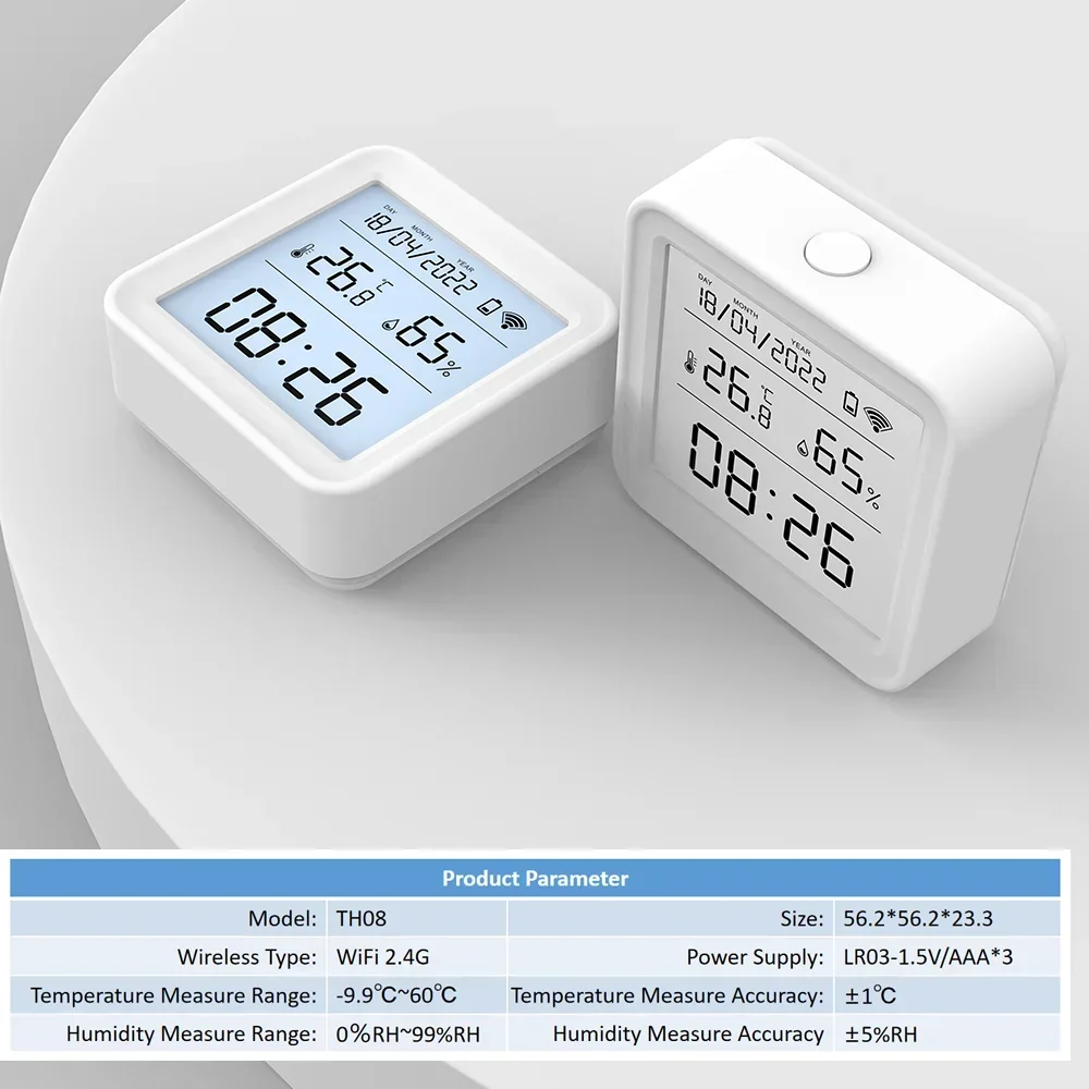 Tuya-Sensor inteligente de temperatura y humedad, higrómetro, termómetro, retroiluminación, soporte de vida inteligente, asistente de Google Alexa, WIFI