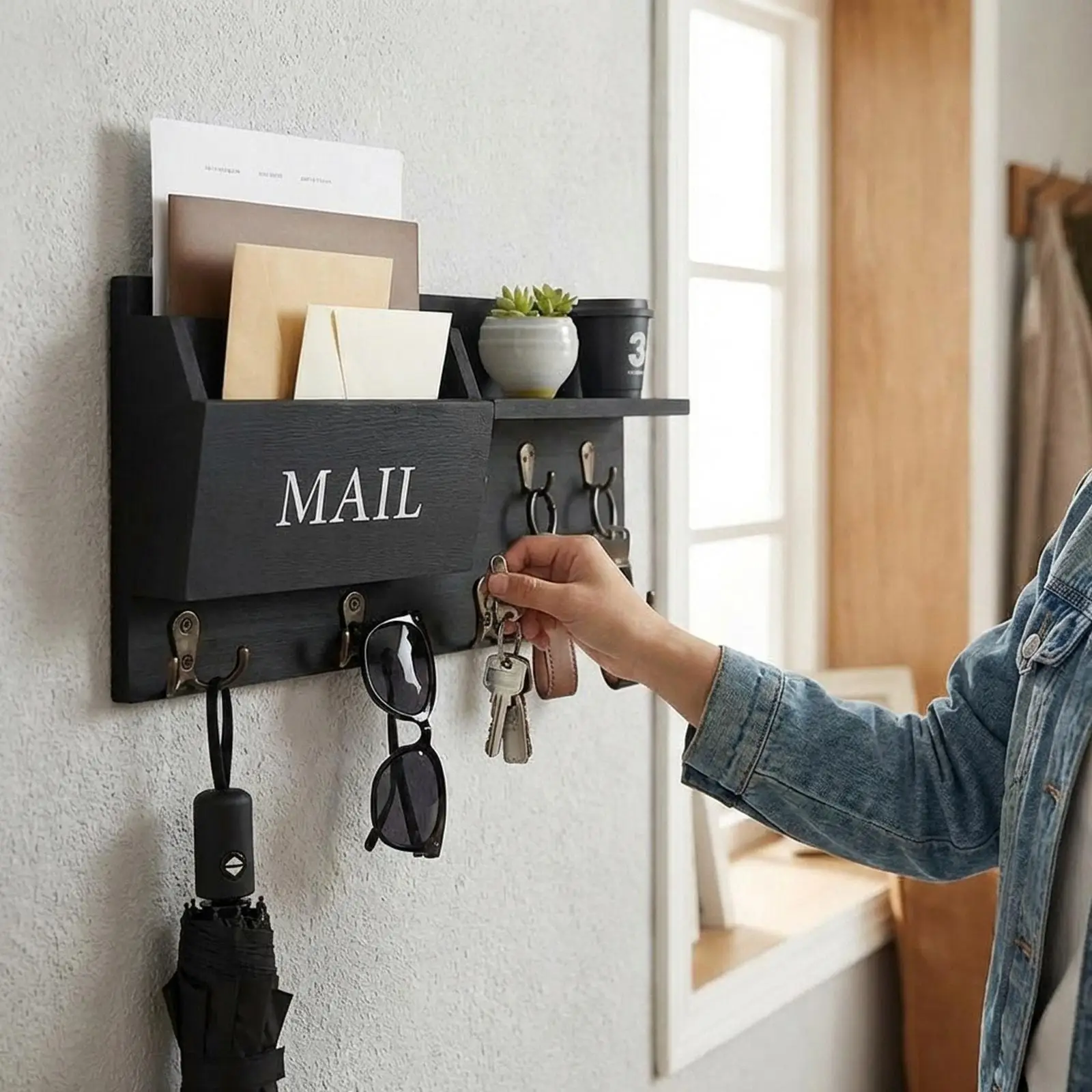 Wall Key Holder, Decorative Multifunctional Key and Mail Holder, Wall Shelf Key Hanger for Bedroom Entryway