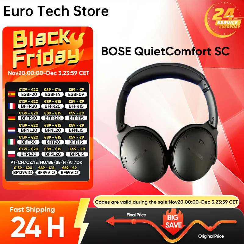 Immagine di Nuove cuffie Wireless BOSE QuietComfort SC auricolari con cancellazione del rumore cuffie Over-Ear Bluetooth fino a 24 ore di autonomia nero