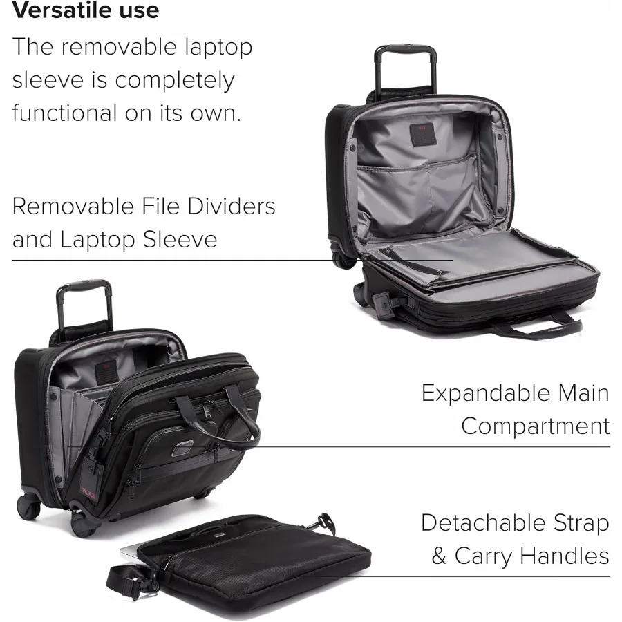 - حقيبة كمبيوتر محمول Alpha Deluxe ذات 4 عجلات - حقيبة كمبيوتر محمول بعجلات - حقيبة سفر بتصميم قابل للتوسيع