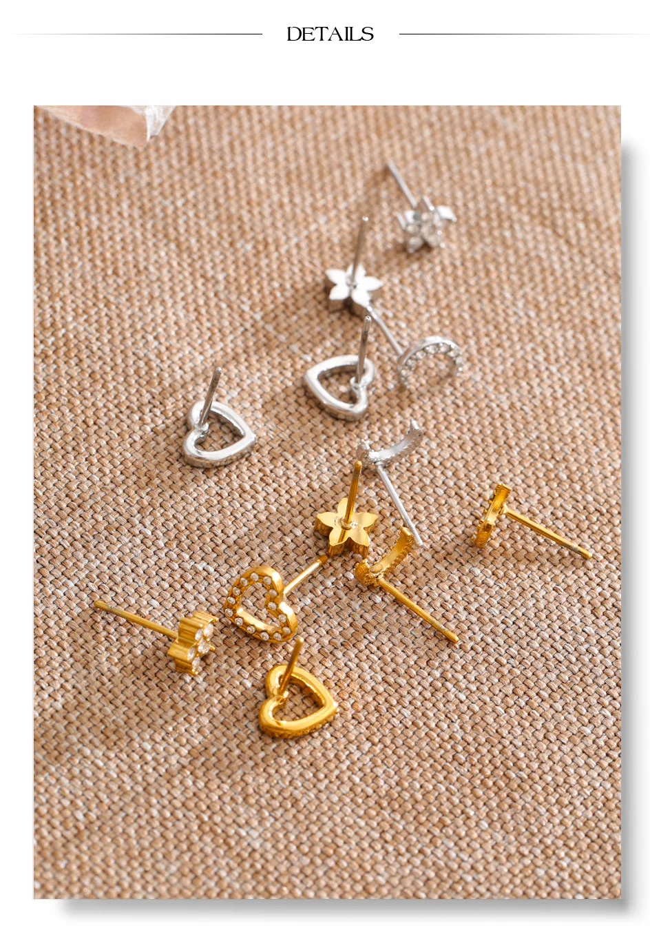 Yhpup Ohrstecker-Set aus Edelstahl mit Zirkonia, Sternen, Mond und Herz, exquisit, schick, für den täglichen Gebrauch, wasserfest, Schmuck, Geschenk – Detail 7