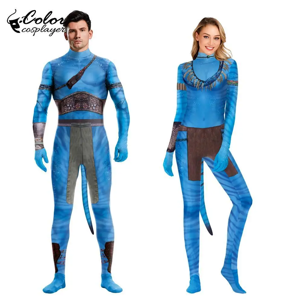 Color Cosplayer Avatar Cosplay Costume Carnival Alien Set Catsuit Adult Clothe Bodysuit with Tail Jumpsuit Festival Party Outfit